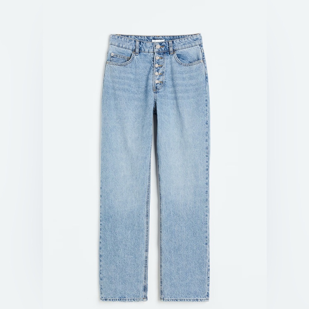 H&M Straight Leg Jeans with Rhinestone Buttons Size 12